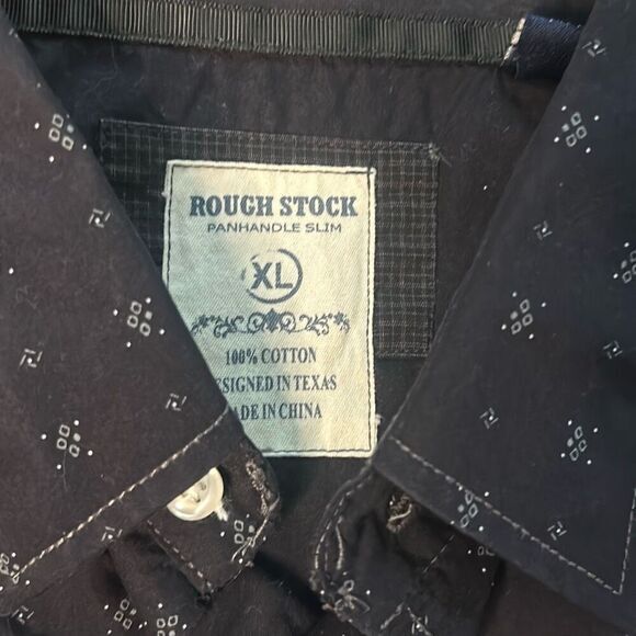 Mens Panhandle Slim Rough Stock Long Sleeve Navy‎ Print Snap Western Shirt - Picture 4 of 9